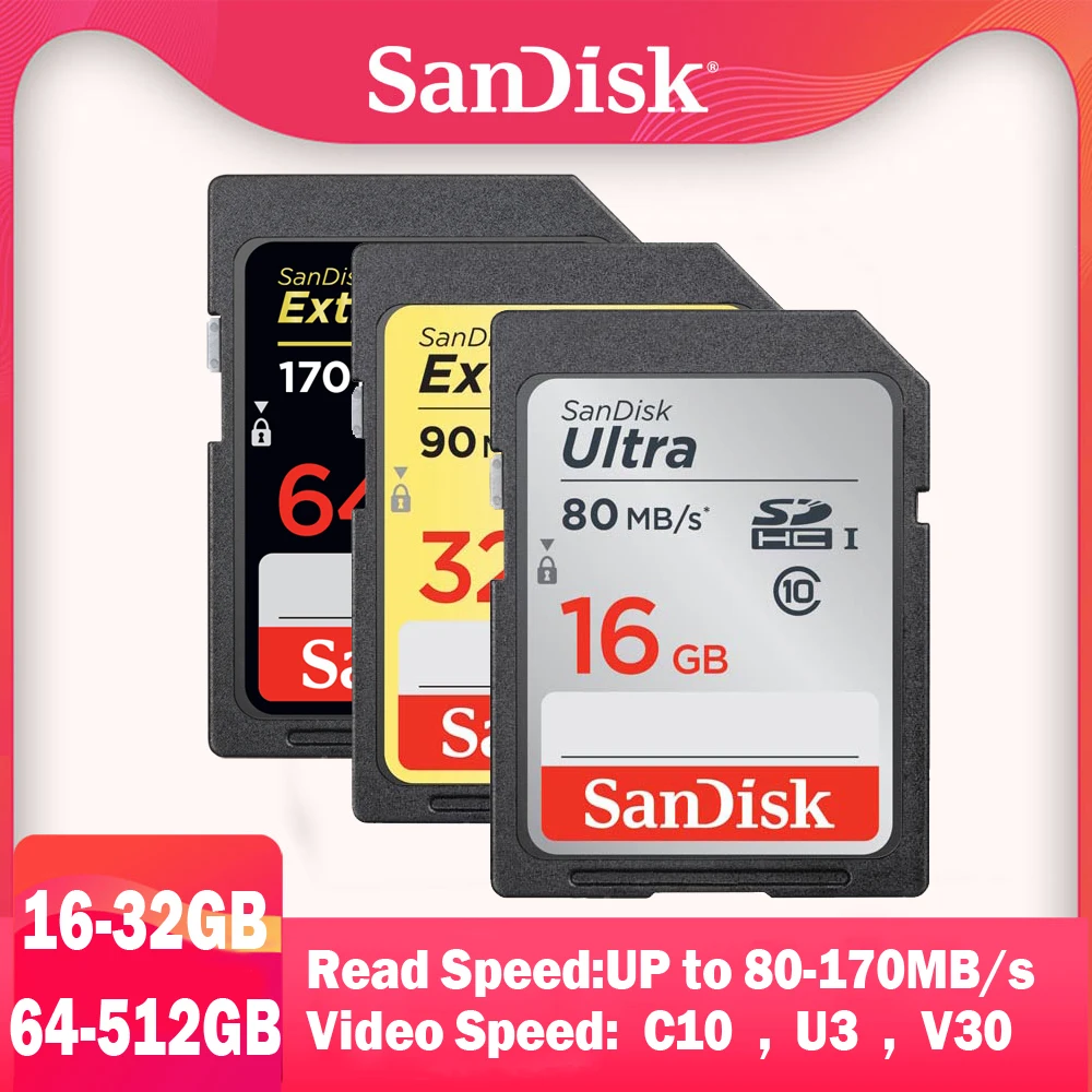 Карта памяти SanDisk Extreme Pro SDHC/SDXC SD карта 32 Гб 64 128 ГБ 256 класс 10 U1 U3 4K 16 512 флэш для