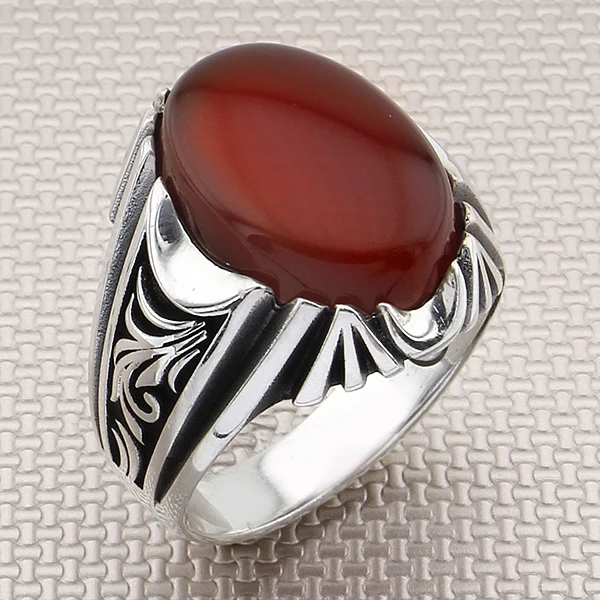 

Authentic Design 925 Sterling Silver Red Agate Gemstone Men's Ring Jewellery Handmade Ring with Natural Gemstone Men Ring