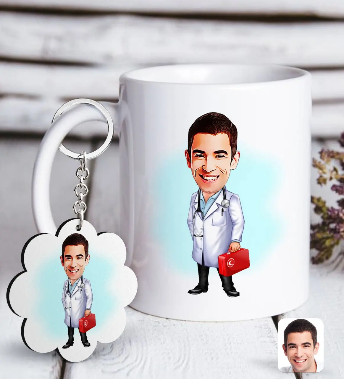

Персонализированная Мужская экстренная медицинская техника, карикатура на белую кружку и брелок, подарок Seti-1