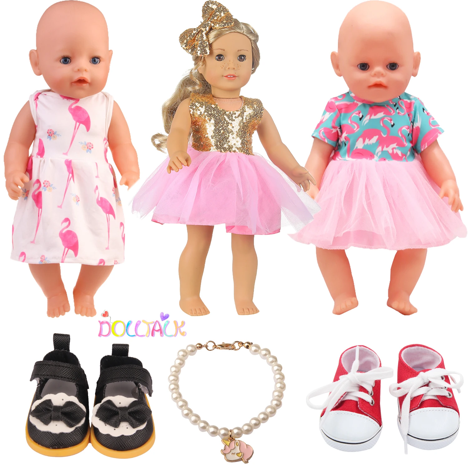 Doll Clothes Set 3 Dress+2 Shoes+1 Accessories For American 18 Inch Girl Doll Princess Dress For 43cm New Born,DIY,OG,Doll Girl images - 6