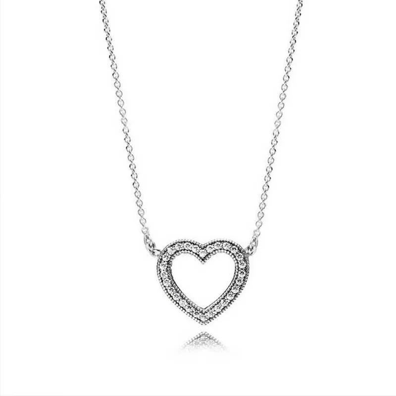 

New PANDORA Silver Color Loving Heart Open Heart Logo Necklace