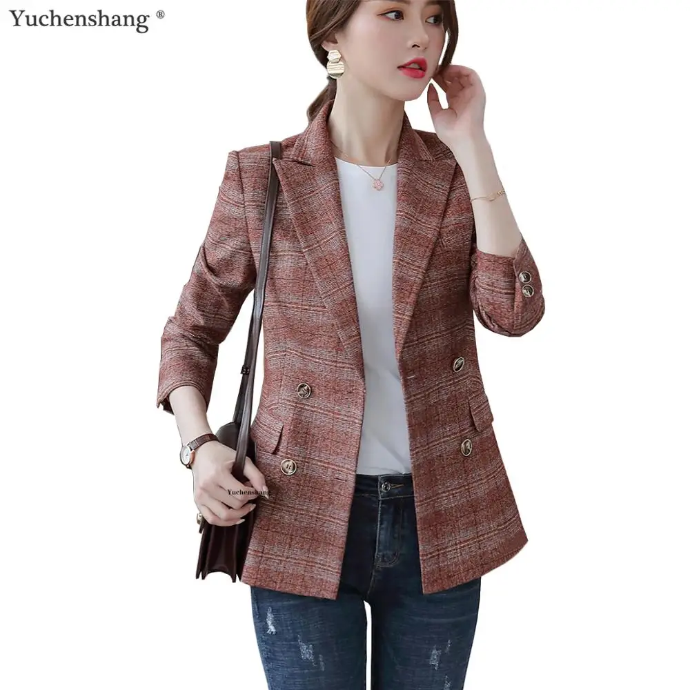 Женский блейзер в клетку свободная повседневная верхняя одежда синего и