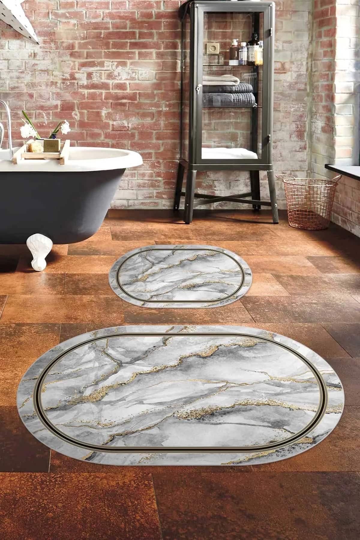 

Коврик для ванной Овальный серый золотой мраморный рисунок для ванной комнаты Набор из 2 предметов нескользящий домашний Декор современный мягкий бамбуковый пол