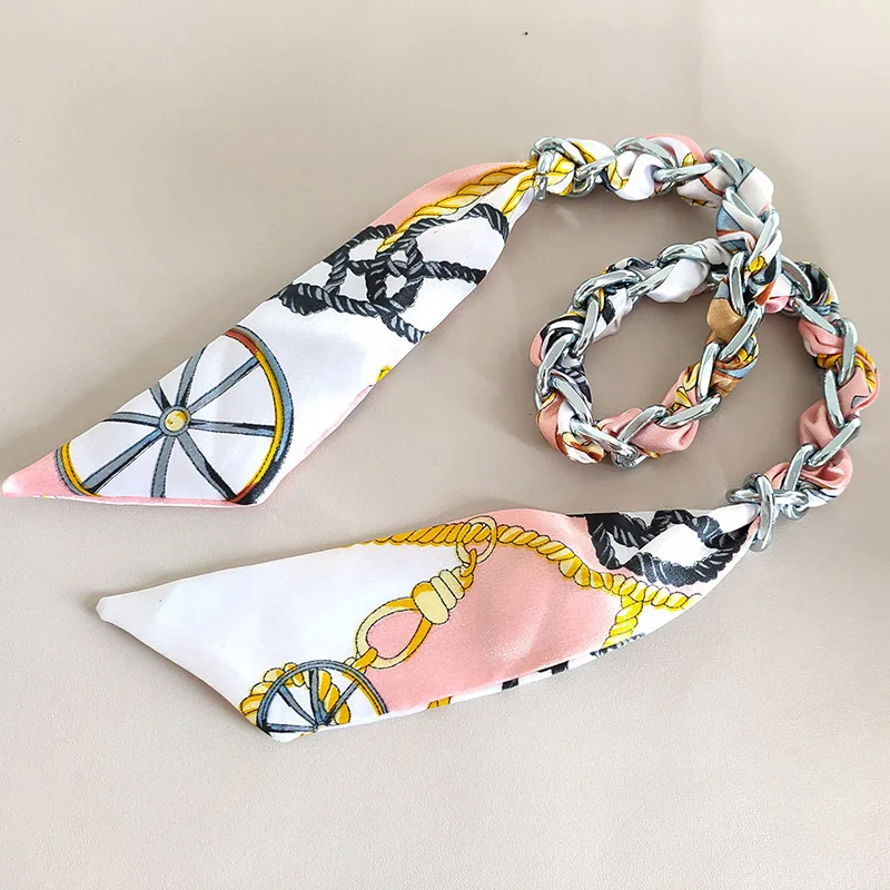 2 шт. шелковая и металлическая цепочка ручка для сумки женский модный шарф волос