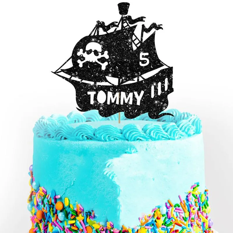 

Custom Pirate Ship glitter cake topper Pirate party birthday personalised, boys cake topper, cake decoration Pirate ship boat