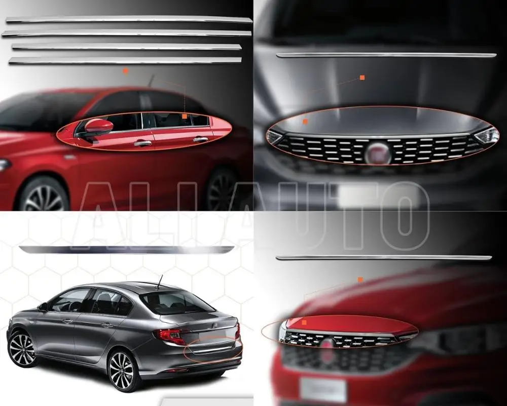 

For-Fiat Tipo -Neon Sedan 2015-Up Stainless Steel Chrome Accessories 7 Pcs Windows Sill Frame Rear Trunk Streamer Tailgate
