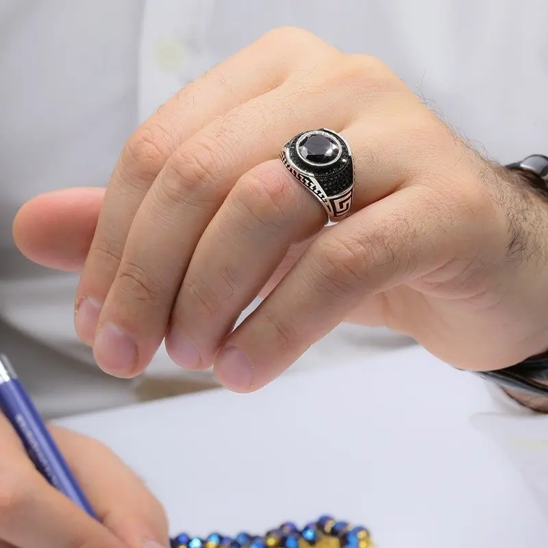 

925 Sterling Black Onyx Stone Silver Ring Fashion Turkish Premium Quality Handmade Jawelery