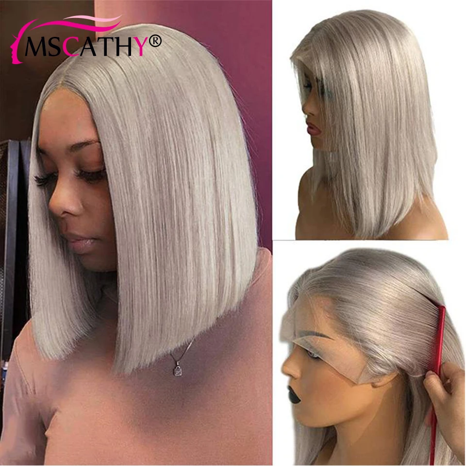 13x4 Grey Bob Lace Front Human Hair Wigs For Women HD Pre Plucked Lace Frontal Wig Straight Short Bob Lace Front Wig Virgin Hair
