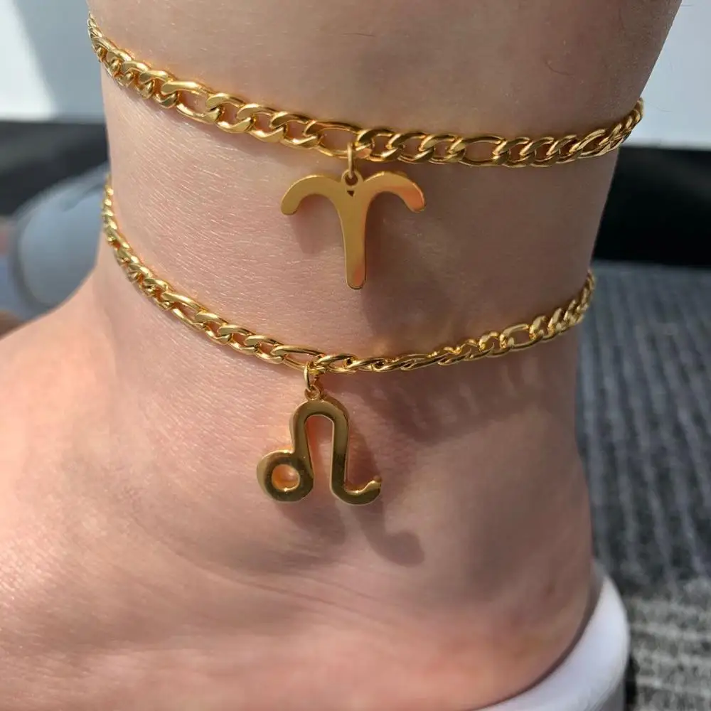 Ножные браслеты со знаками Зодиака для женщин золотые ножные ювелирные изделия в