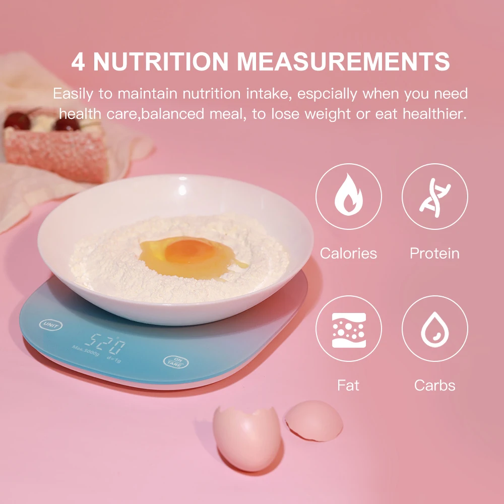 Yolanda, inteligente b&aacute;scula cocina de 5kg, aplicaci&oacute;n Bluetooth, b&aacute;scula de alimentos para el hogar, herramienta de medici&oacute;n, registro de dieta, control de calor&iacute;as-2