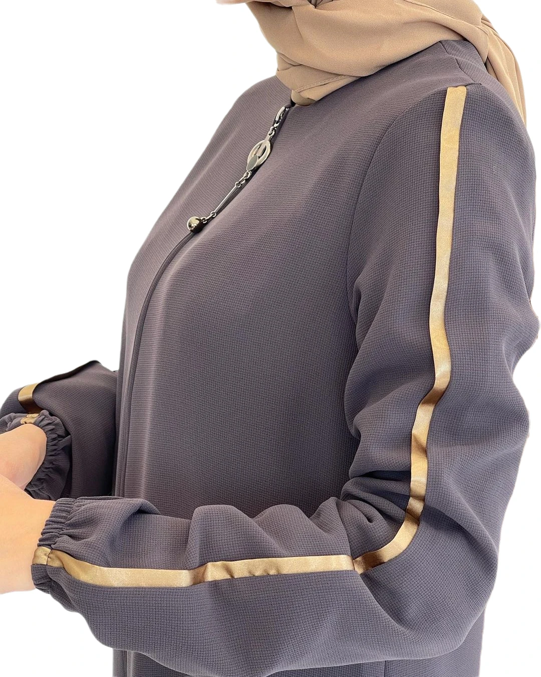 Muslim Abaya Islamic Dress Hijab Fashion Clothing Gold Ribbon Detail Elegant Sports Crepe Fabric Lavin Ferace