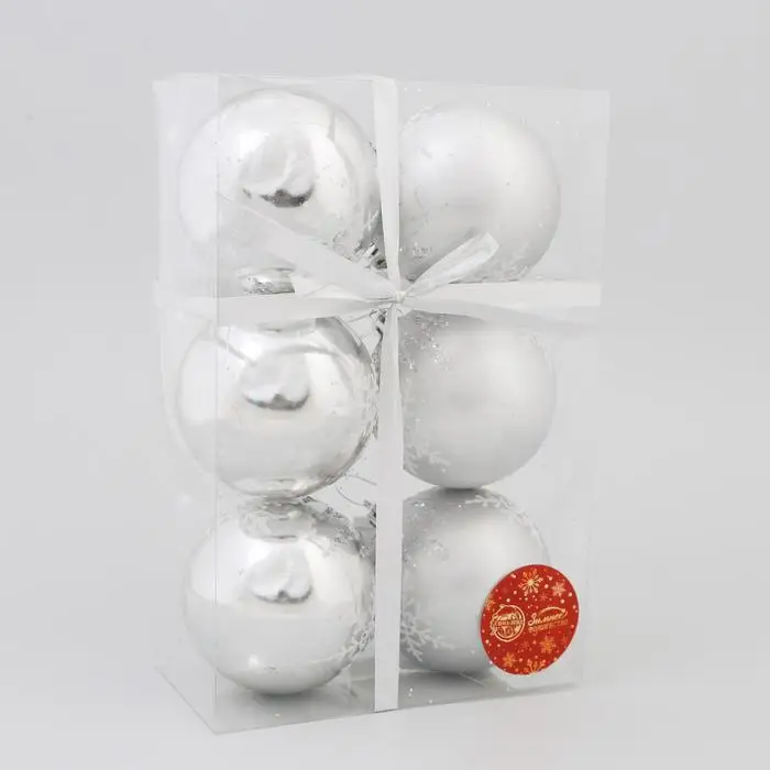 Набор шаров пластик d-8 см 6 шт 'Герда' серебро (комплект из 2 шт) |