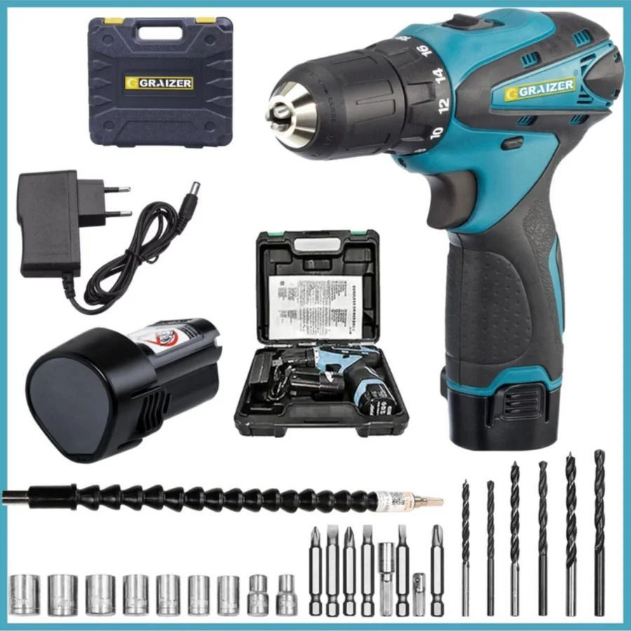 

Graizer German Grz-20 Double Cordless Cordless Screwdriver + 24 Piece Master Set (blue) Elekctrical Screwdriver Drill Machine