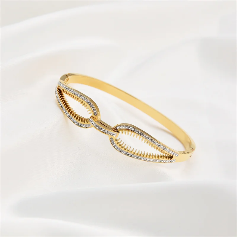 

2022 Hot Trendy Crystal Zircon Bangles Cuff Bracelet Women Rose Gold Titanium Steel Female Stainless Steel Bracelet Wholesale