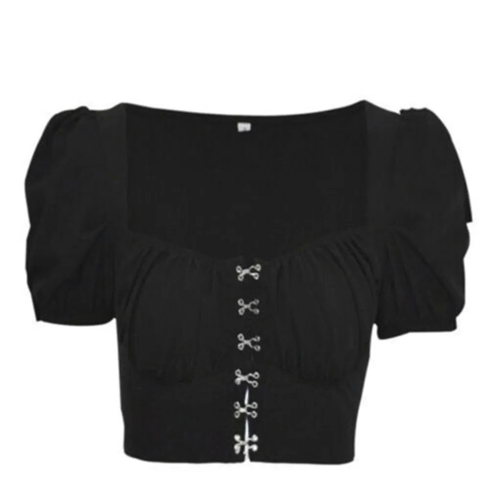 

New Trendy Women clothes Ladies Sexy Button Square Neck Tops Short Sleeve square collar pullover T-shirts one pieces