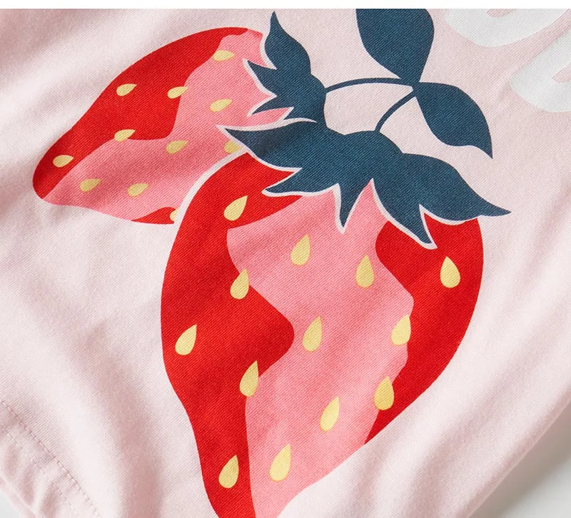 В виде клубники Детская футболка 100% чесаный хлопок Лето Повседневная футболки с