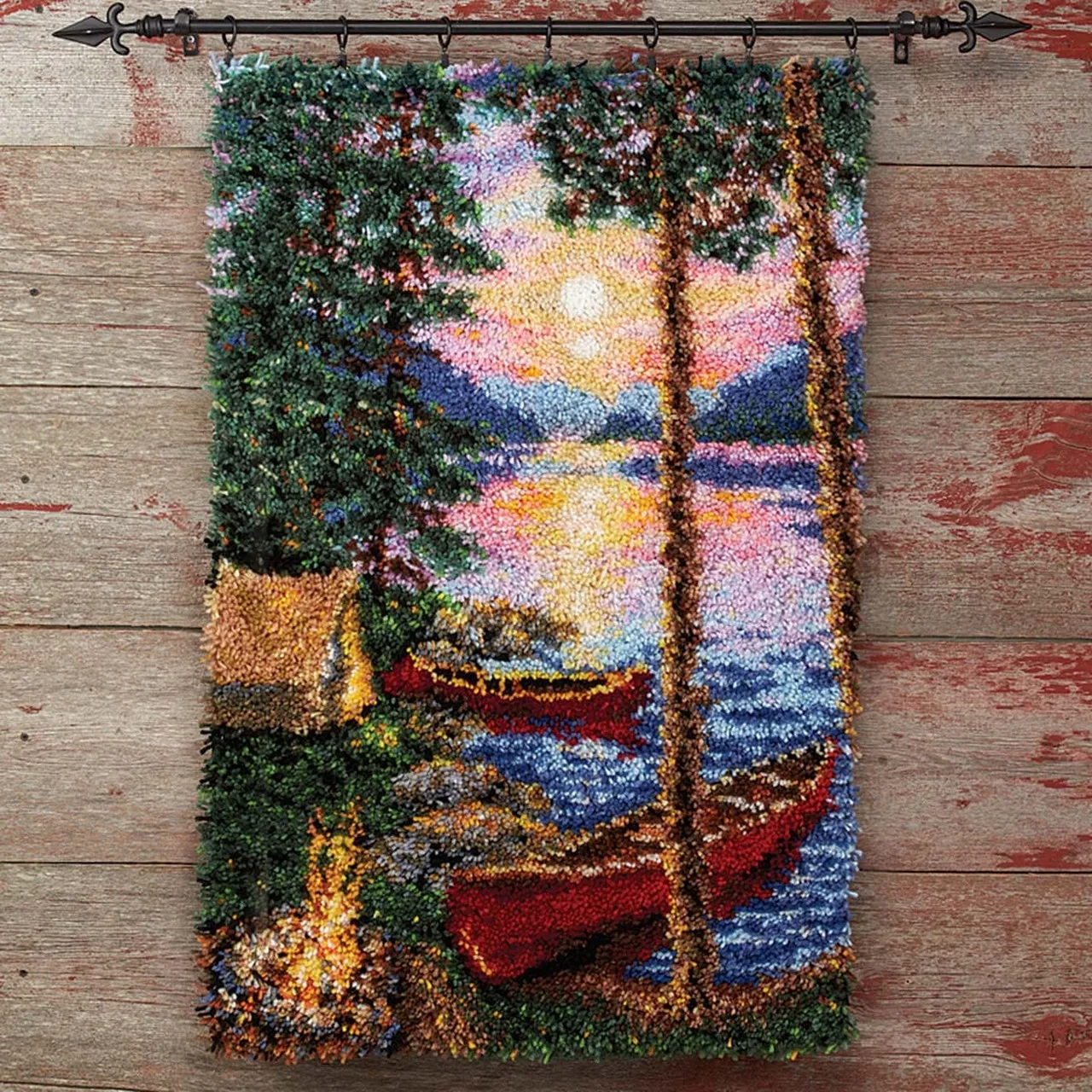 

Latch Hook Rug Tranquil Sunset Wall Tapestry DIY Carpet Rug Pre-Printed Canvas with Non-Skid Backing Floor Mat 69x102cm