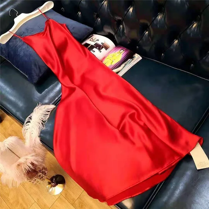 

Sexy Dress Colorful Woman Casual Women's Slip Long Elegant Dresses Robe Summer Spaghetti Strap Satin Dress Ladies Office 2021
