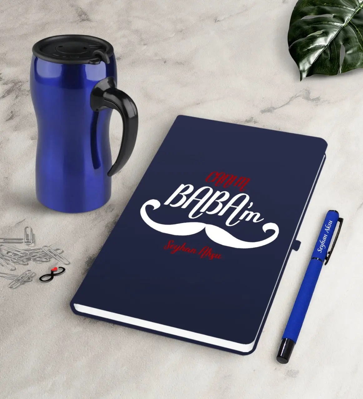 

Персонализированные дорогой папа темно-синий ручка для записной книжки термос кружка Seti-8