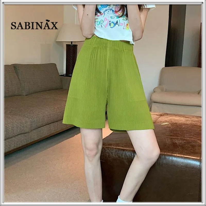

SABINAX Elegant Folds High Waist Soft Ladies Rhinestones Shorts Sets Pants Female Casual Spring Summer 2022 Women's Clothing