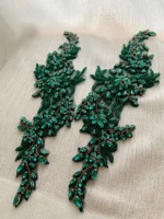 1 pair green rhinestone applique bead handmade crystal bodice patch for couture rhinestone garment accessory