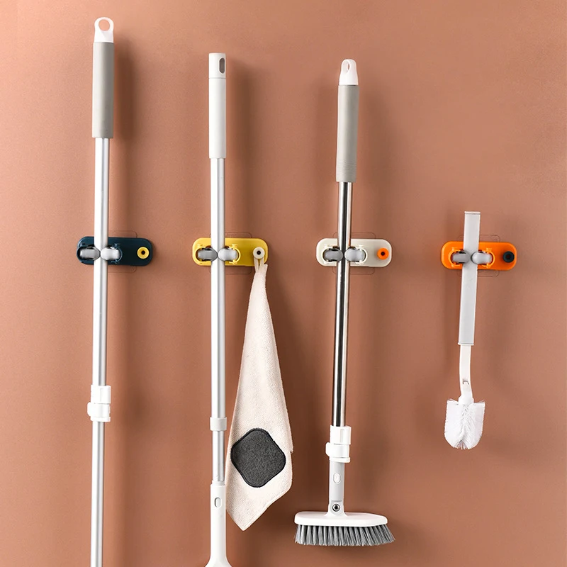 Kitchen Bathroom Adhesive Multi-Purpose Hooks Wall Mounted Mop Organizer Holder RackBrush Broom Hanger HookStrong Hooks