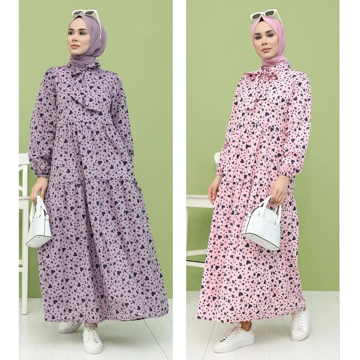 

Женское Хлопковое платье в мусульманском стиле с длинным рукавом и воротником-завязкой