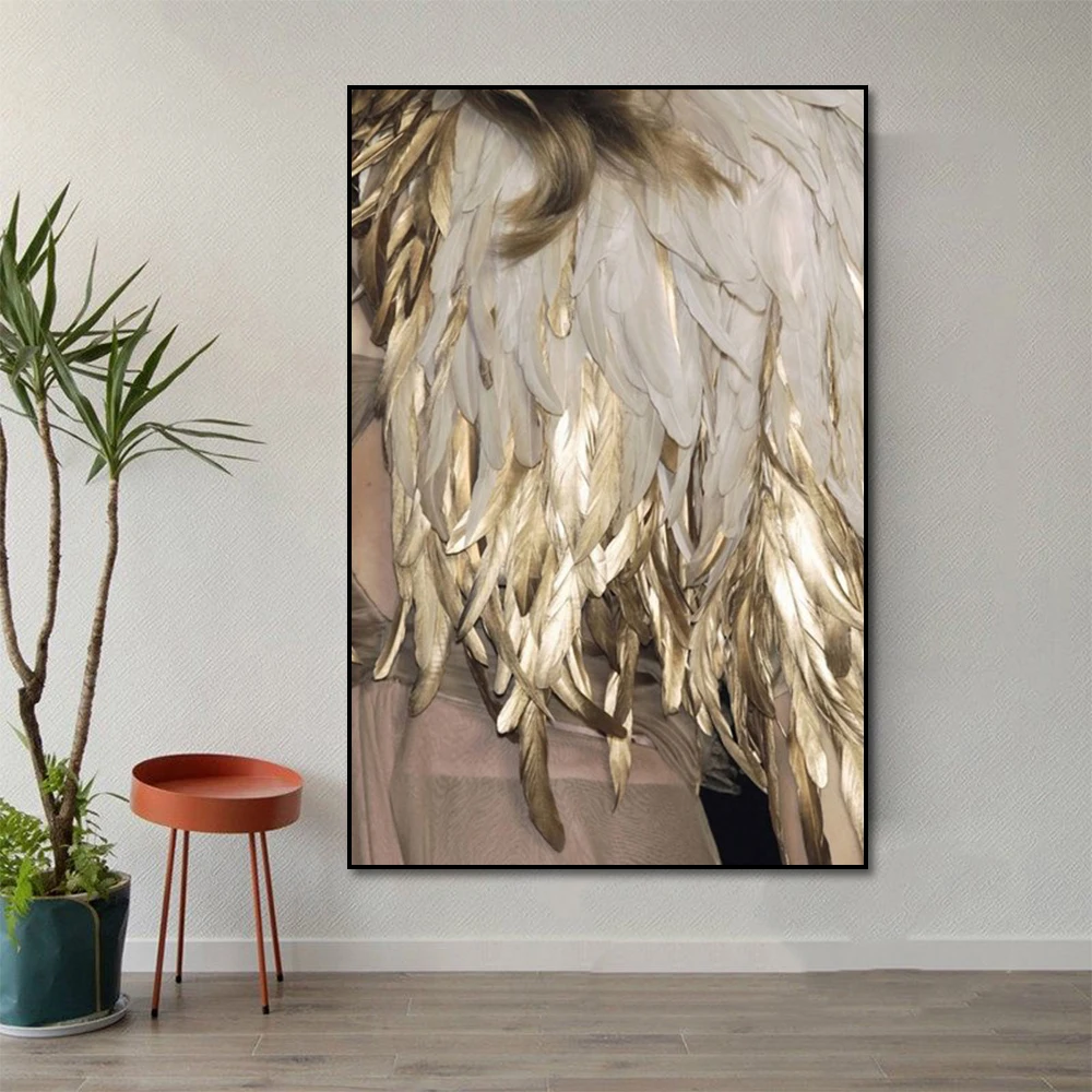 

Modern Nordic Abstract Gold Feather Poster Print Canvas Painting Aisle Home Wall Art Decoration Picture Suitable For Bedroom