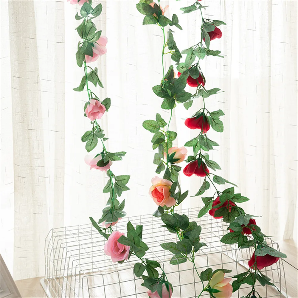 

2.2M Artificial Silk Rose Flower Wisteria Vine Rattan Hanging Rattan For Wedding Arch Garden Wall Deco Simulation Rose Flower