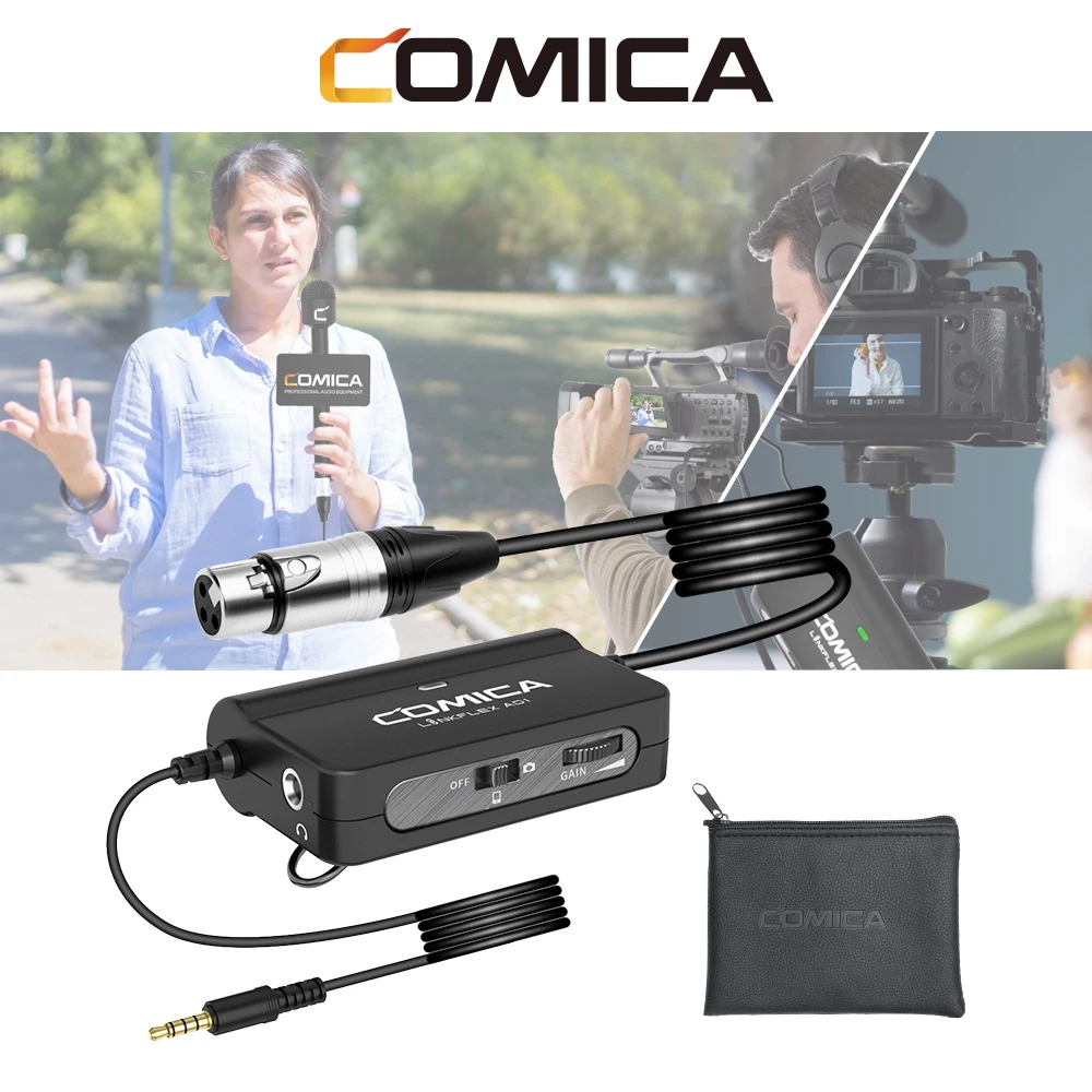 Adaptador de Áudio para Iphone Xlr para 3.5mm Comica Linkflex Microfone Preamp Amplificador Android Smartphone Dslr Câmeras Filmadoras Ad1
