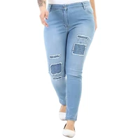 hanezza plus size women fashion 2021 winter clothing stone detailed ripped high rise full lenght elegant denim trousers 2xl 7xl large size highly seasonal chic jeans 44 54 eu casual wear female light blue dark blue