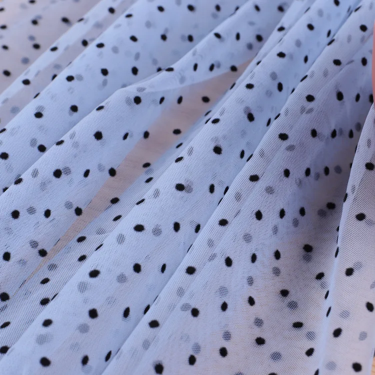 

10 yards Light Blue Polka Dot Flocked Mesh Fabric Tulle Mesh Fabric With Flocked Dots By The Yard