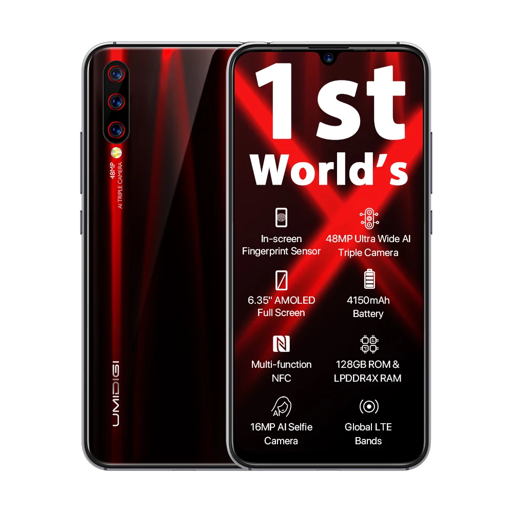 Черный UMIDIGI X 6,35 дюймов AMOLED 4 Гб 128 ГБ глобальная версия Смартфон Android 9,0 Helio P60 48MP 4150 мАч отпечаток пальца NFC 4G мобильный телефон - Цвет: Черный