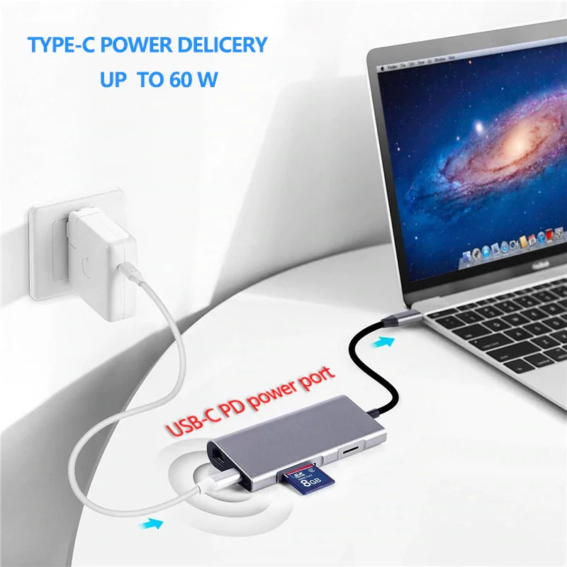 Feed me USB3.0 концентратор USB C к HDMI RJ45 автомобильный ридер PD адаптер для MacBook samsung Galaxy S9/S8 huawei mate 10 P20 Pro type C концентратор