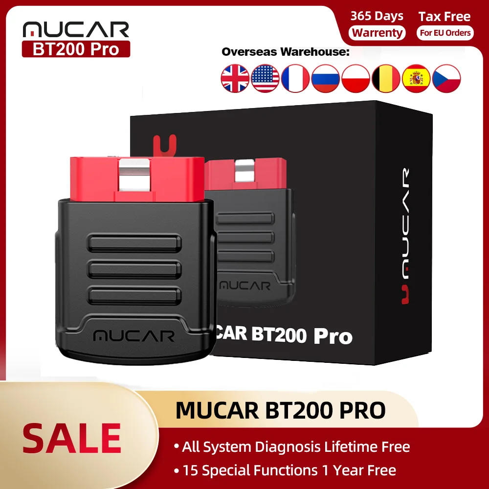 

MUCAR BT200 Pro Auto Scanner Full System OBD2 Scanner Lifetime Free Updater 15 Special Reset Obd2 Diagnostic Tools For All Car