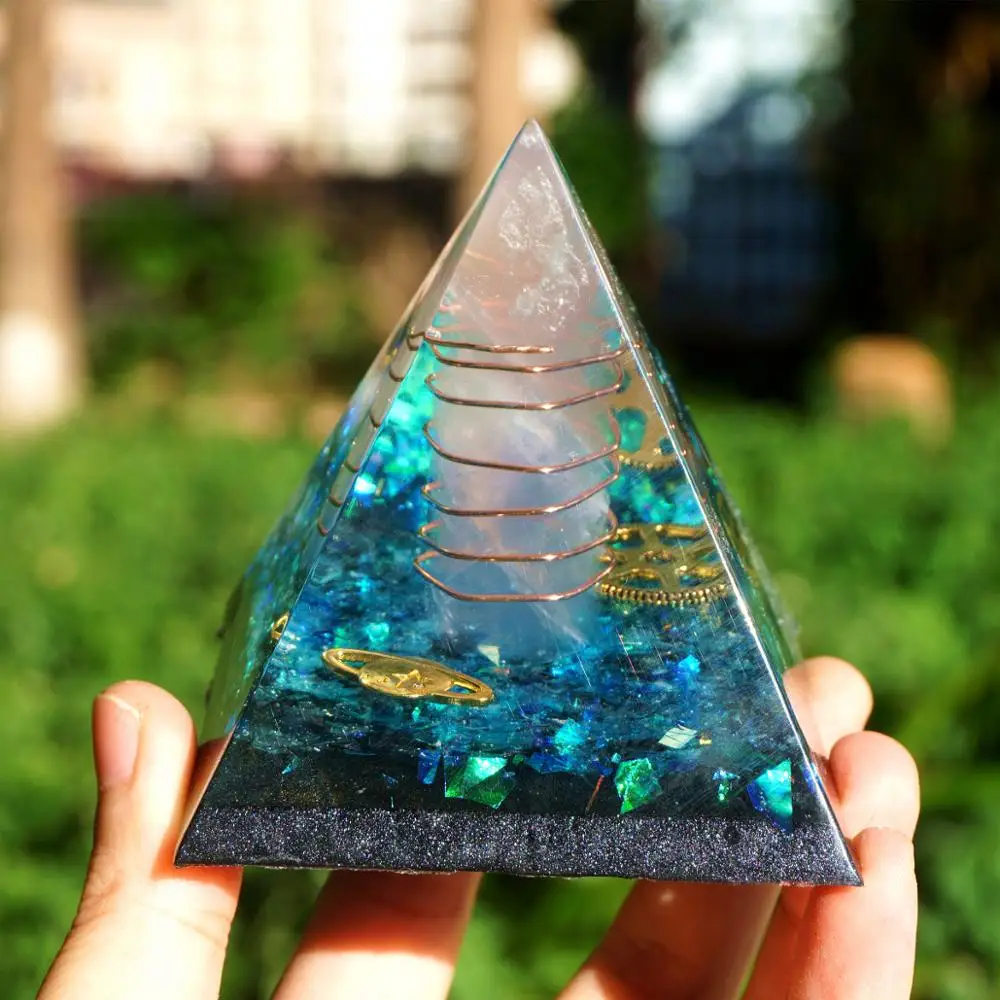 Ручной работы Роза кварцевый столб Orgone Пирамида 70 мм с шестерней потрясающая