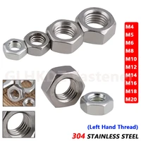 1 50pcs m4 m5 m6 m8 m10 m12 m14 m16 m18 m20 left hand thread hexagon nuts hex full nuts reverse 304 a2 70 stainless steel din934