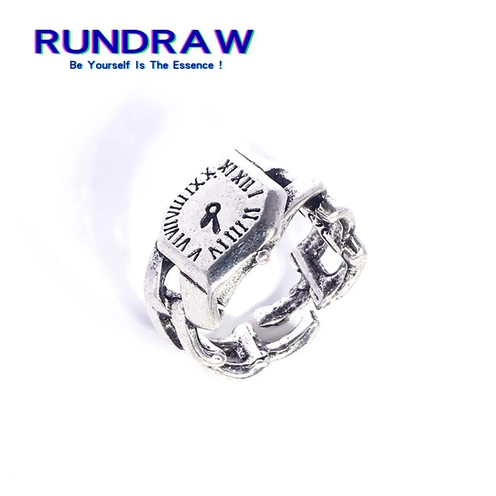 

Rundraw Fashion Women Men Alloy Antique Roman Numeral Ring Open Square Strap Rings For Female Birthday Party Gift Jewelry