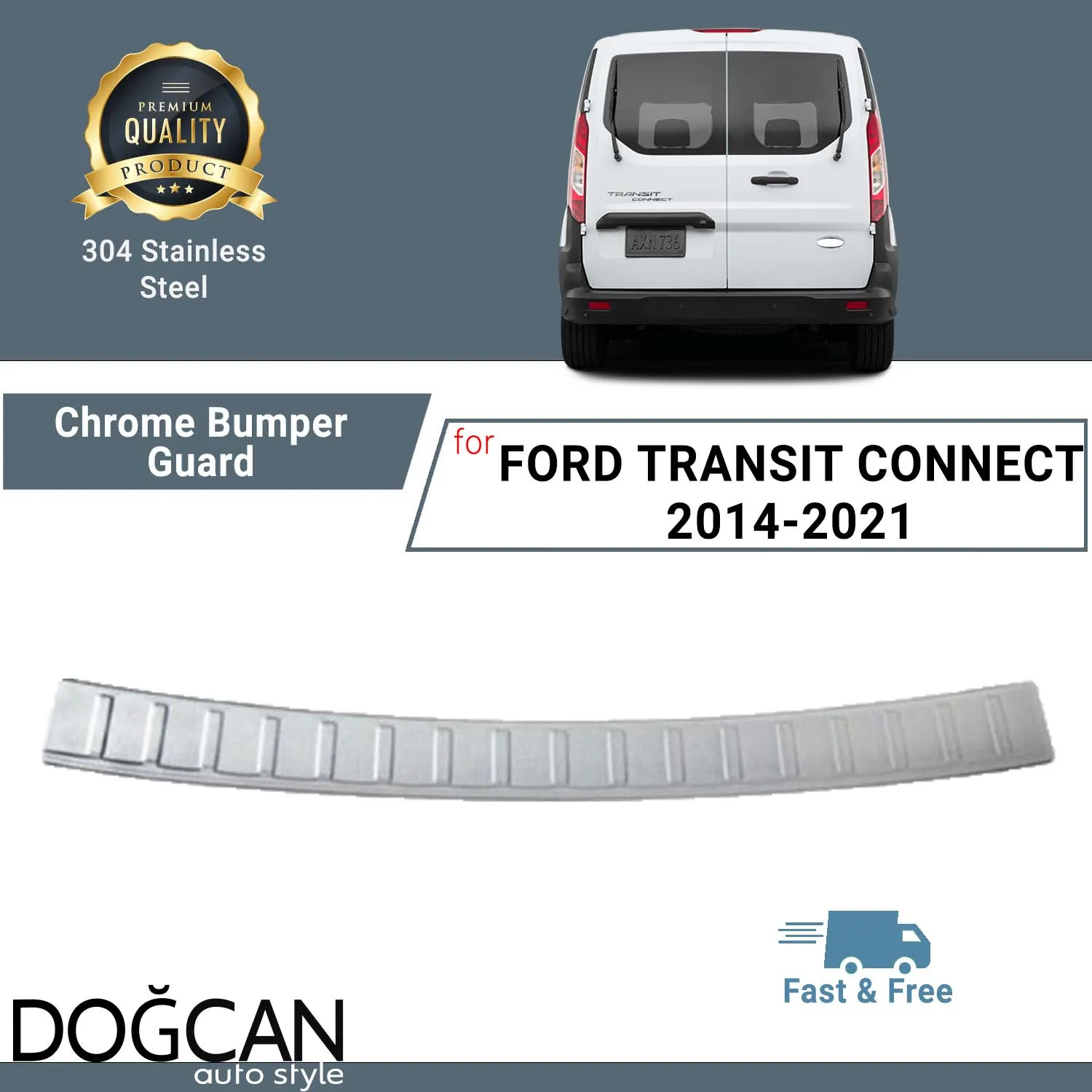 

Хромированная защитная накладка для заднего бампера FORD TRANSIT CONNECT 2014 - 2021 из нержавеющей стали