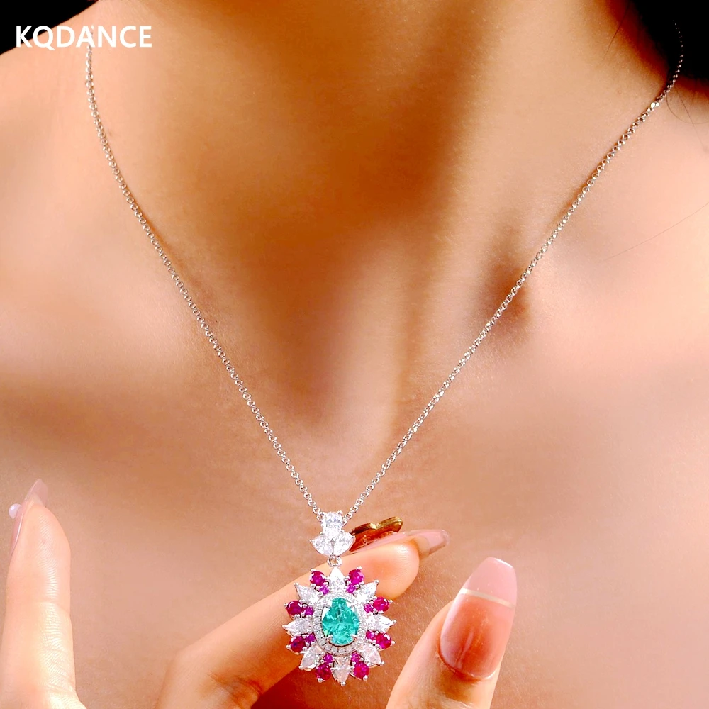 

KQDANCE Woman S925 Sterling Silver Lab ruby Paraiba tourmaline Pariba Emerald moissanite Diamond Pendant Necklace Fine Jewelry