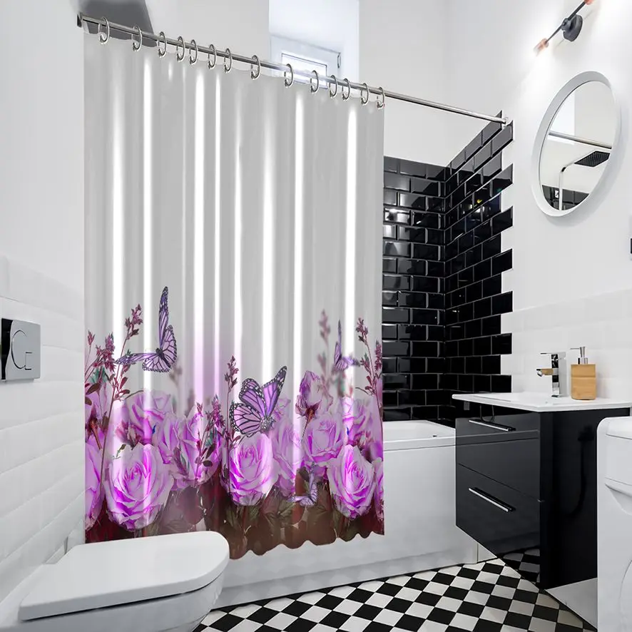 Занавеска для душа с розами и бабочками классический цветочный сад летние цветы