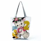 Сумка в виде кошки, милая Модная Складная пляжная сумка на плечо большой емкости, многоразовая сумка для покупок с индивидуальным рисунком