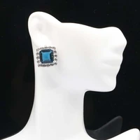 17x17mm princess cut square created dark london blue topaz pink kunzite cz for girls daily wear silver stud earrings