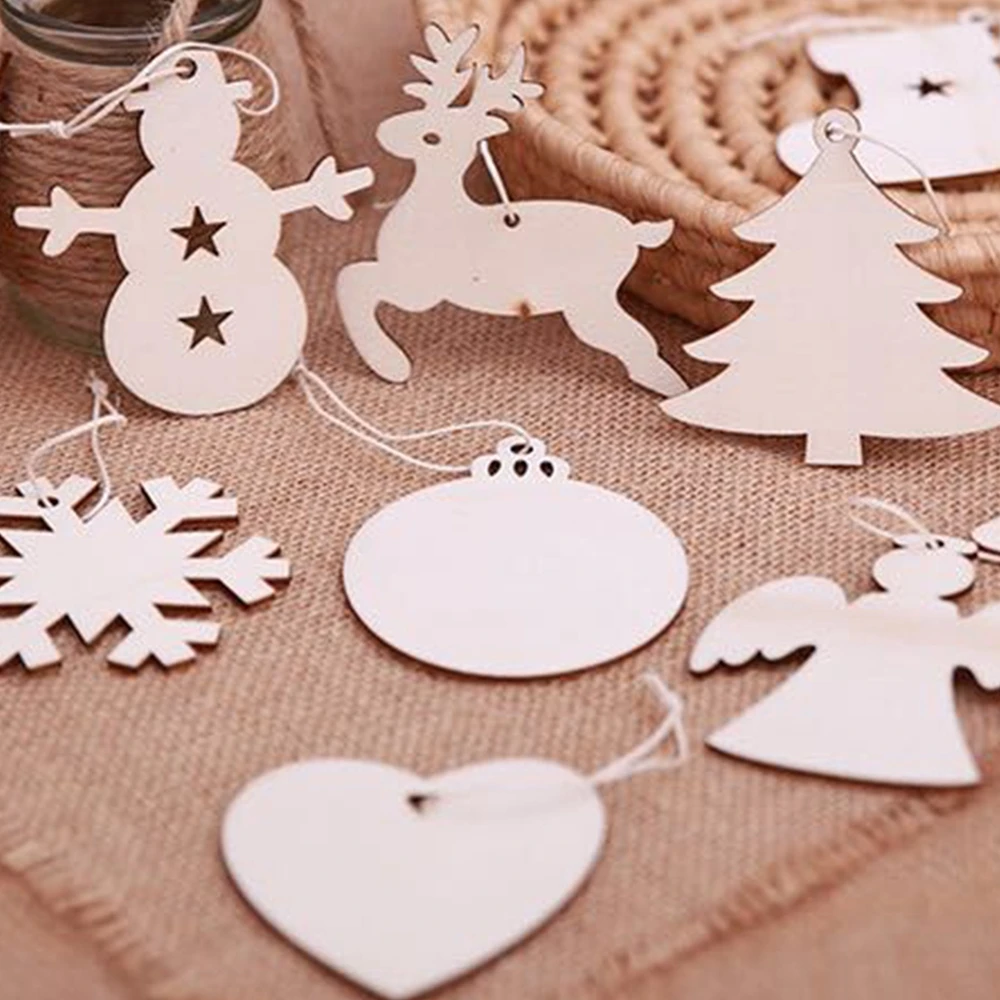 

10pcs Christmas Tree Decorations Hanging Pendant DIY Handmade Wooden Ornament Snow Elk Xmas Crafts Gifts Pendants New Year 2022