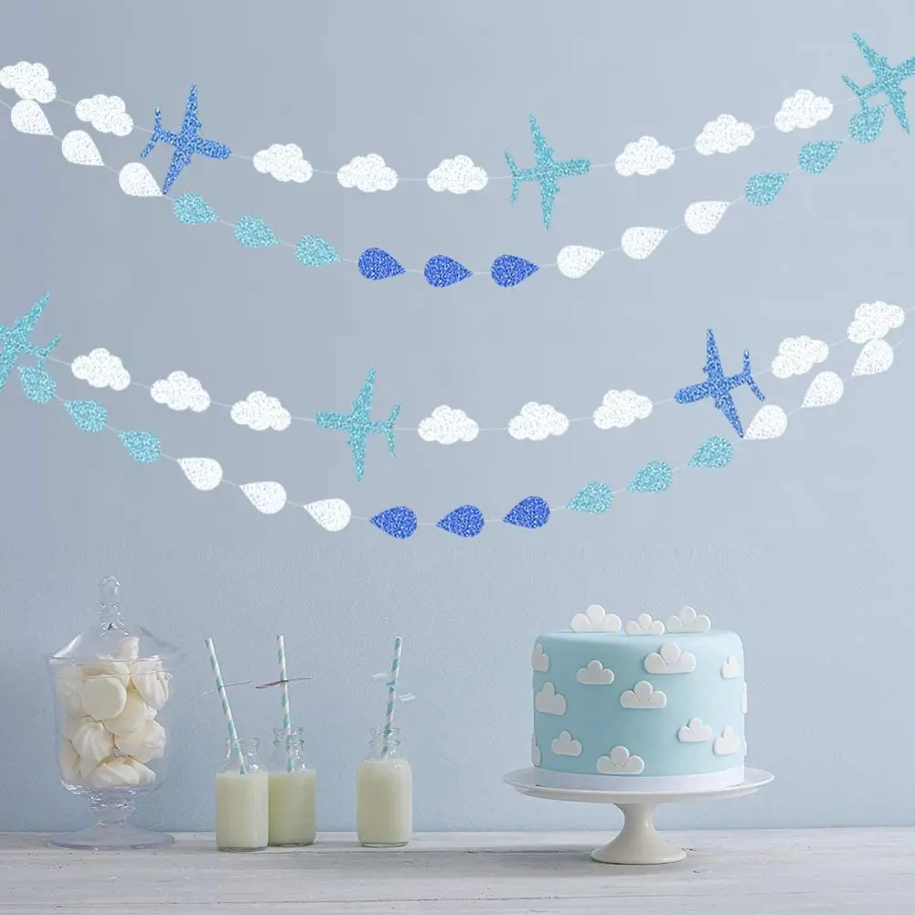 

Блестящий баннер для самолета, украшения для будущей матери, облачная гирлянда для детей, бумажные ленты для дня рождения, декор для вечерин...