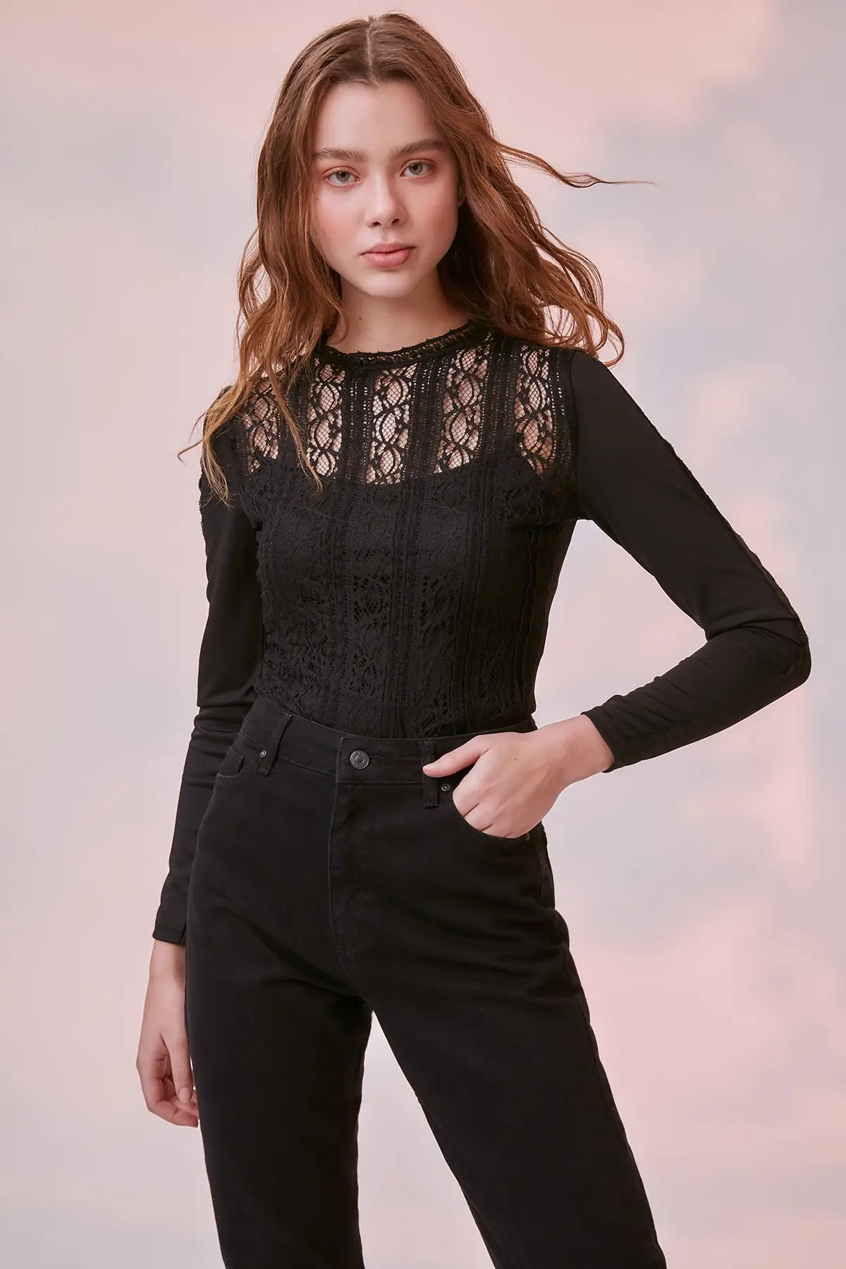 Черная трикотажная блузка с рюшами TWOAW20BZ0334|Блузки| |