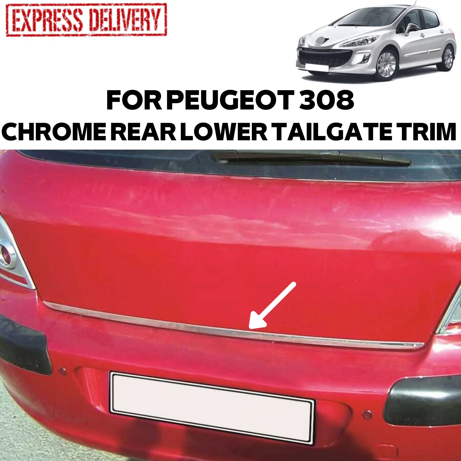 

Хромированная нижняя крышка багажника для PEUGEOT 308 1 2007-2013, отделка багажника, стример из нержавеющей стали, серебристого цвета, модель, брендо...