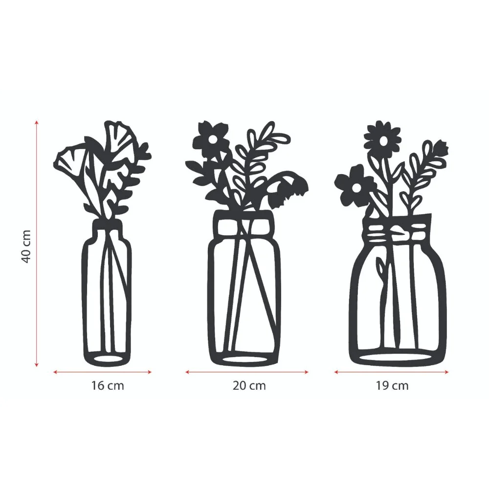 Деревянные настенные художественные украшения Ваза для цветов 3 шт. Черный цвет