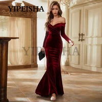 sweetheart off the shoulder mermaid evening dresses backless sweep train long sleeve simple prom gown robes de soir%c3%a9e vestidos