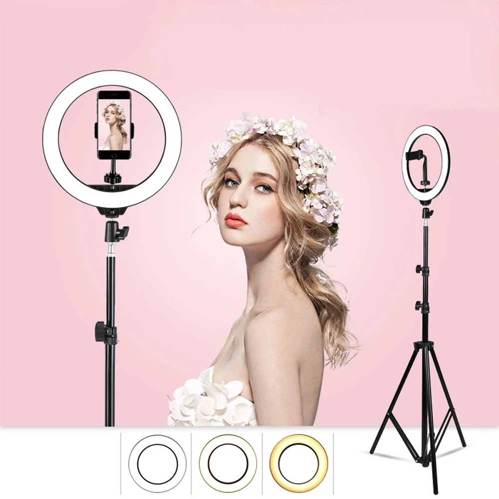 Кольцевая лампа для фотосъемки телефона на штативе с пультом 26 см | Электроника